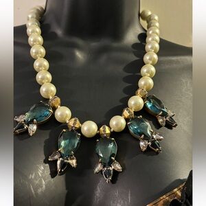J,Crew Elegant Pearl and Blue Gem Necklace
